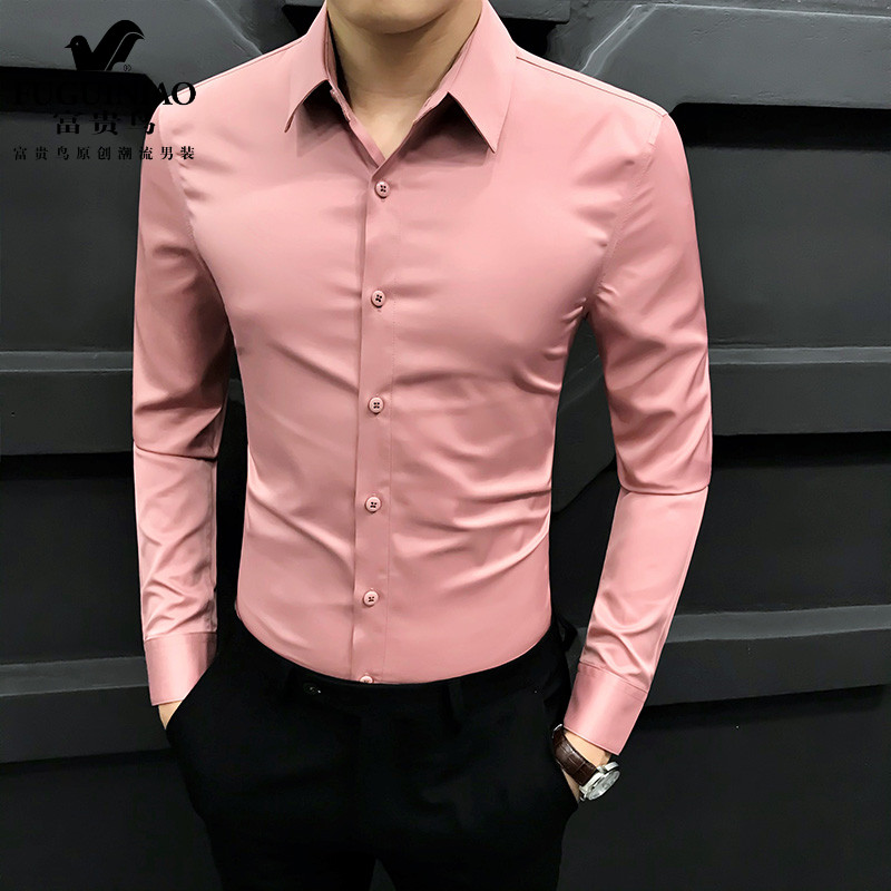 Fugui Bird Fall New Long Sleeve Shirt Male Korean Version Trendy Men's Casual Business Positive Dress Pure Inch Clothing