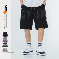 Summer old graffiti letter print sports shorts mens trendy street solid color loose label casual five-point guard pants