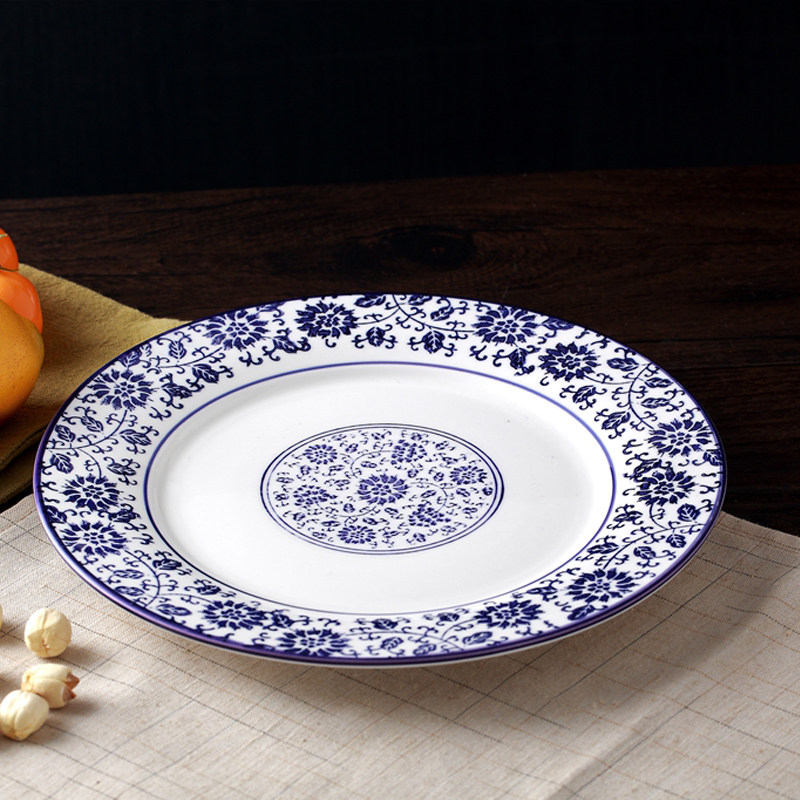 青花瓷月光盘浅盘平盘西餐盘牛排盘子陶瓷菜盘点心盘蛋糕盘早餐盘