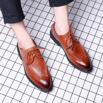 Summer leather shoes mens leather business formal dress British teenagers breathable Korean casual suit mens shoes