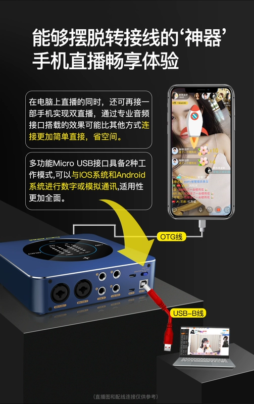 Card âm thanh ngoài IXI MEGA M6 máy tính điện thoại di động phát sóng trực tiếp micrô cuộc gọi K song neo thiết bị ghi âm chuyên nghiệp - Thiết bị sân khấu