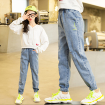 Boomer Girl Breaking Jeans Harbor Wind Great Boy Foreign Air Thin style Casual Long Pants Children Loose 100 Lap Pants