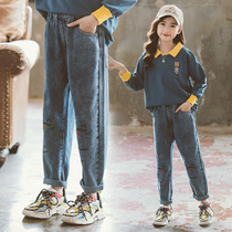 Boomer Girl Foreign Pistachio Jeans 2022 CUHK Tong New Korean Version Casual Pants Spring Autumn Clothing Children Loose Pants