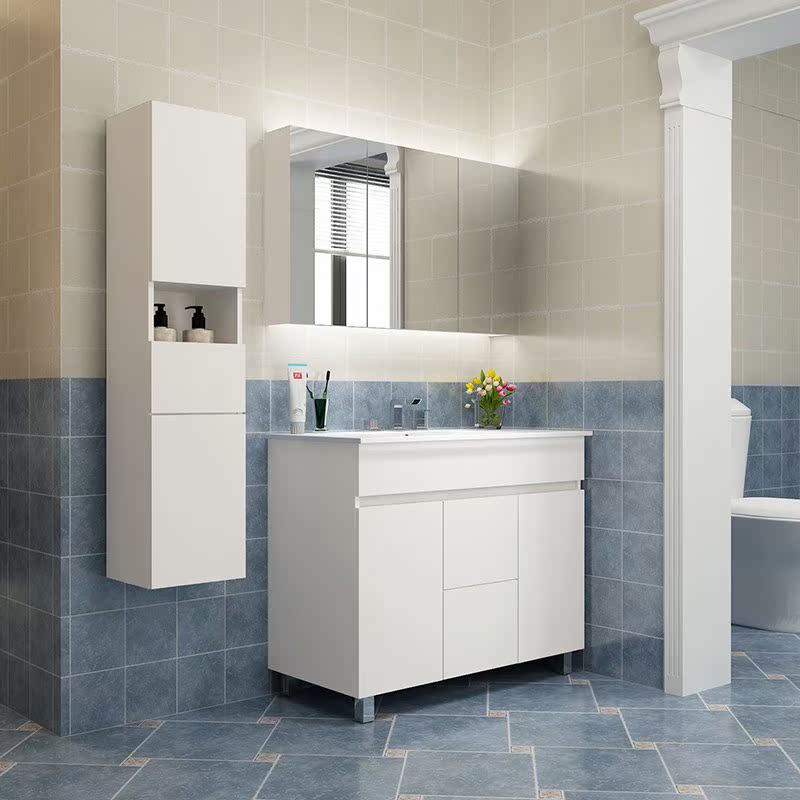 思蒙实木浴室柜组合现代简约卫生间洗漱台盆落地洗手脸面盆卫浴_7折