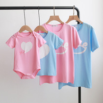 Childrens Day Performance Clothes Parent-Child Dress Summer Dress Kindergarten A family of three mother and daughter short-sleeved blue childrens T-shirt