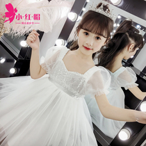 White princess dress girl Summer little girl skirt summer dress children bubble sleeve dress sweet white gauze dress summer