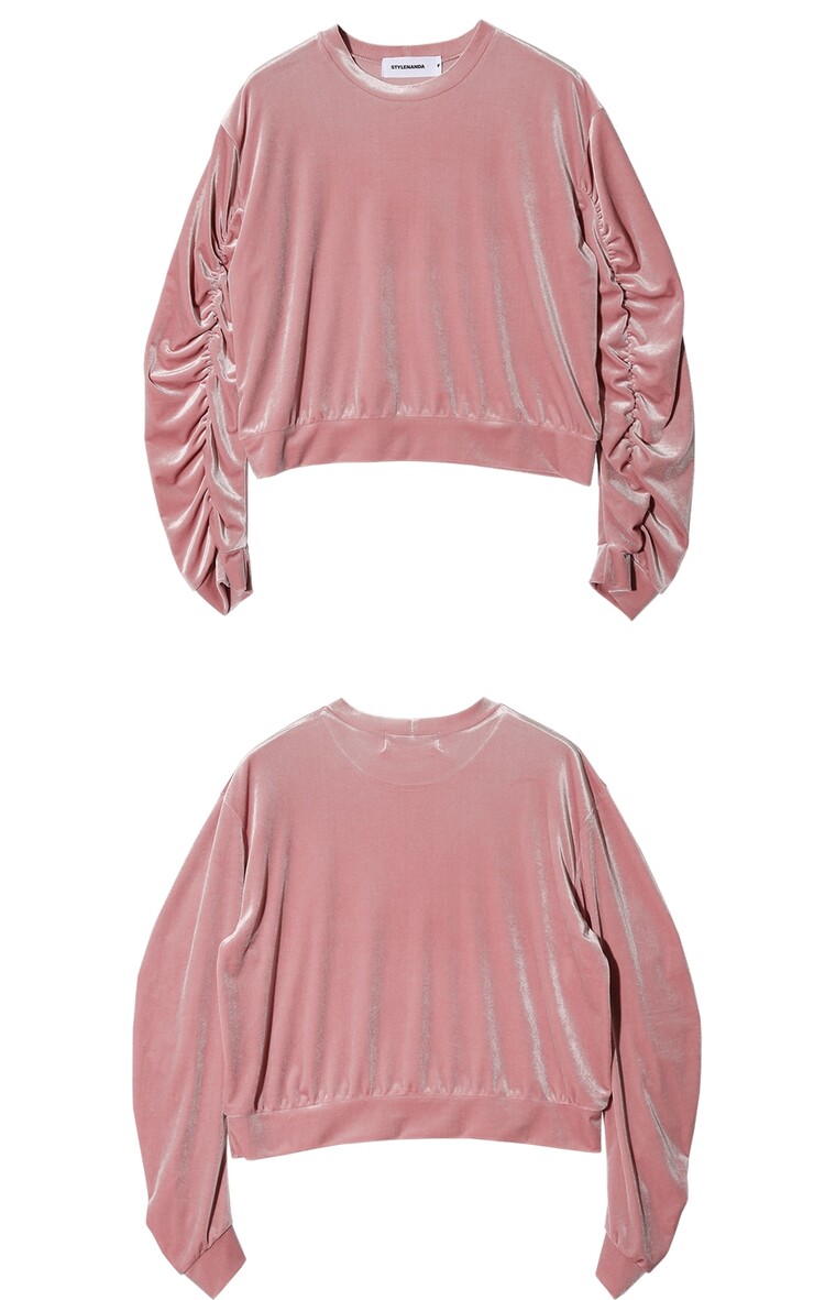 2017秋韩国港味复古绿抽褶袖金丝绒长袖上衣圆领光感蝙蝠袖 绿色 均码