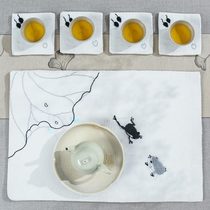 diy tea mat cotton numb zen with self-embroidered new Chinese tea set tea road embroidery cup cushion handmade material bag suit