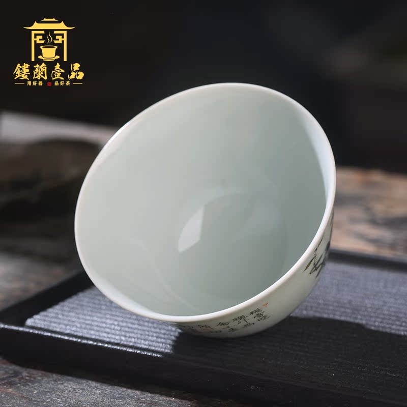 Jingdezhen cold tea sample tea cup hand - made ceramic famille rose finch figure master cup single CPU kung fu tea tea cup