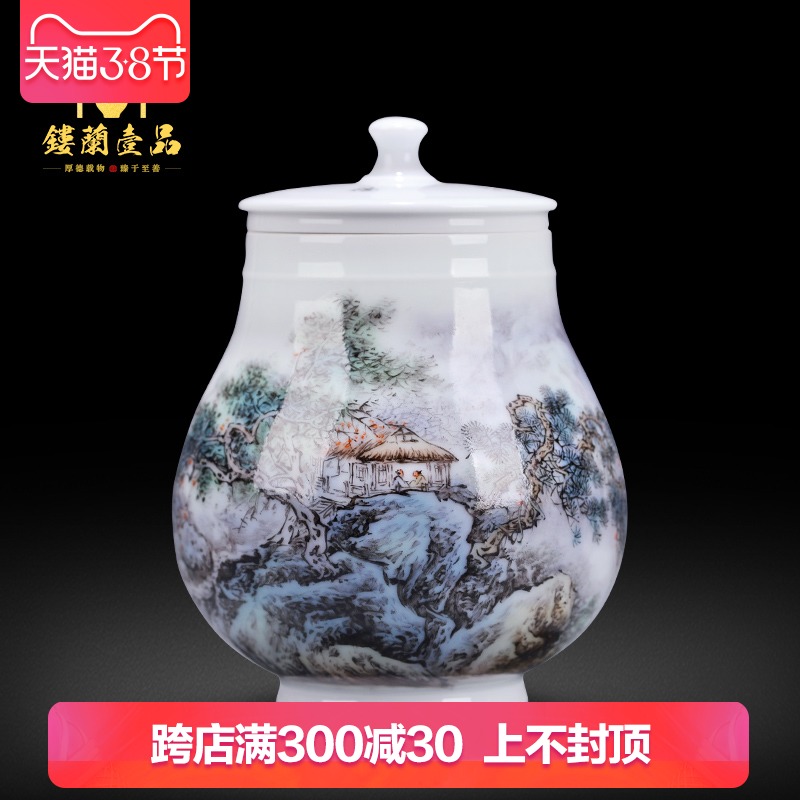 Jingdezhen ceramic all hand - made scenery warehouse sealing caddy fixings tea box storage tank pu - erh tea pot POTS to travel