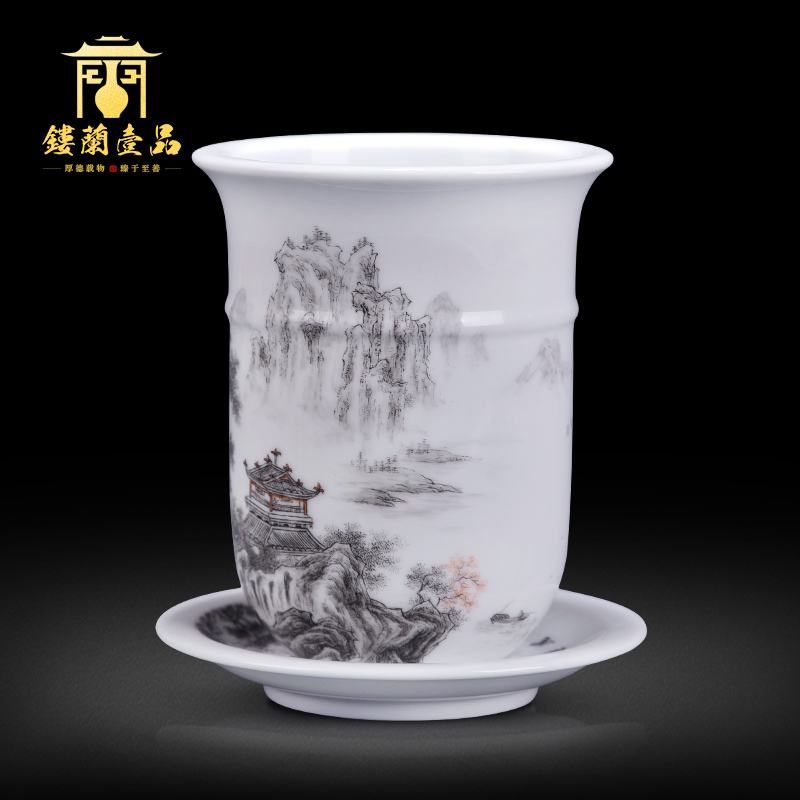 Jingdezhen ceramics all hand - made color ink landscape decoration collection flowerpot play elegant Chinese style household gift porcelain furnishing articles