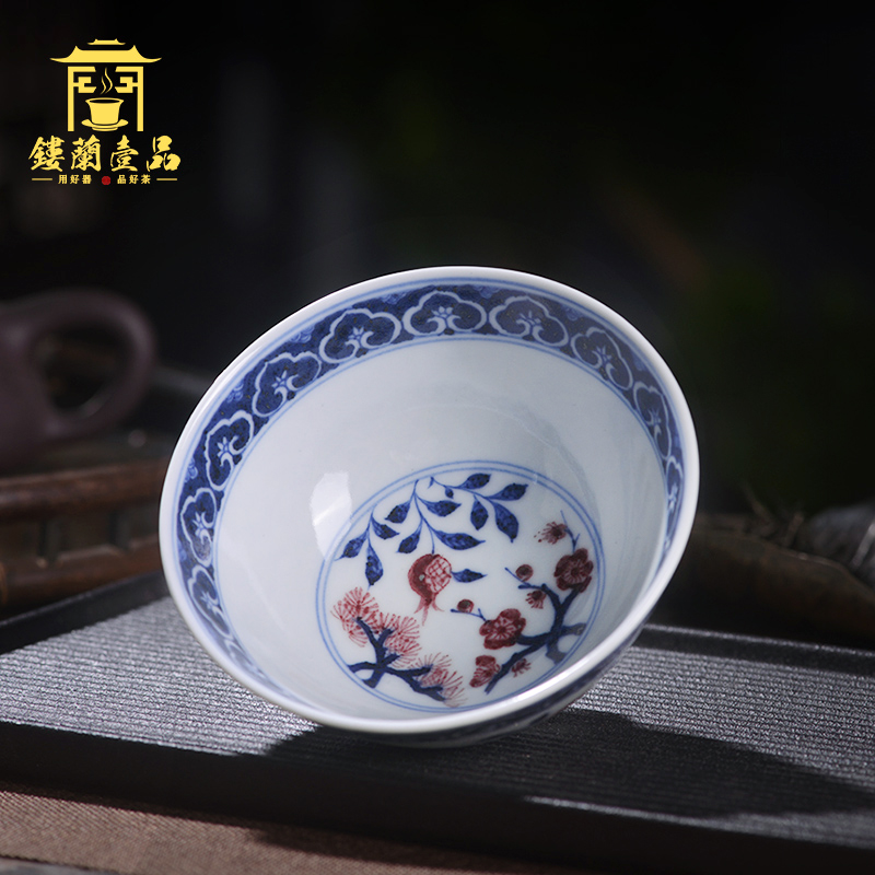 Blue and white triangle flowers pattern circle a fold branch flowers and master cup of jingdezhen ceramic hand - made all single CPU kung fu tea set personal tea cup