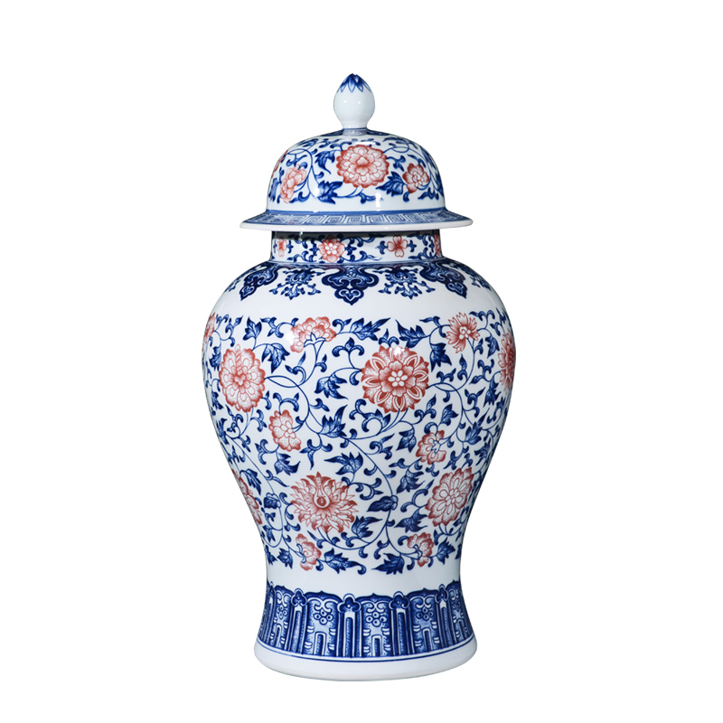 Jingdezhen ceramic imitation the qing qianlong blue tie up general lotus flower pot of tea storage tank sitting room home decoration furnishing articles