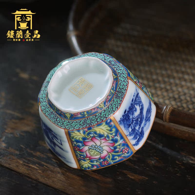 All hand - made colored enamel porcelain of jingdezhen ceramics landscape the six - party cup kunfu tea, tea cup of individual single CPU