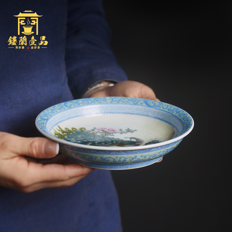 Jane don spill pastel double peacock pot bearing cup holder of jingdezhen ceramic hand - made decorative sit completely dish plate furnishing articles