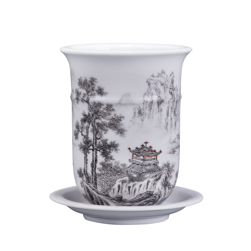 Jingdezhen ceramics all hand - made color ink landscape decoration collection flowerpot play elegant Chinese style household gift porcelain furnishing articles