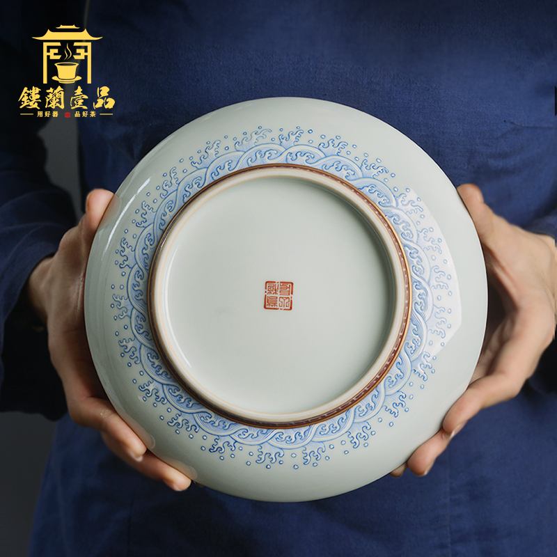 Jingdezhen ceramic all hand - made alum red paint Kowloon play pearl raise pot pad dry mercifully pot of retainer teapot base plate