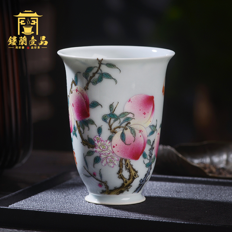 Jingdezhen ceramic powder enamel manually through wall cup live long and proper master kung fu tea tea cup of large single CPU