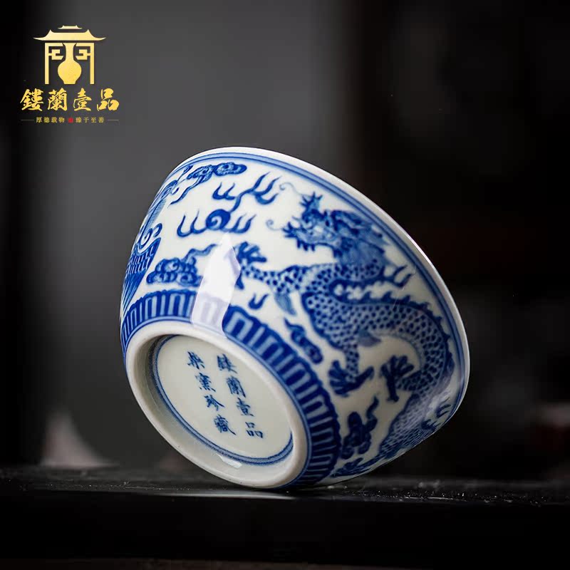 Jingdezhen blue and white maintain all hand - made longfeng ceramic masters cup kung fu tea tea bowl of single cups of tea cups