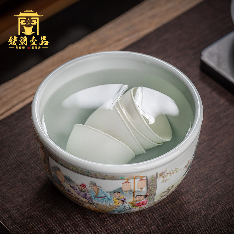 Jingdezhen ceramic hand - made pastel large tea to wash to the writing brush washer wash water jar kung fu tea tea accessories