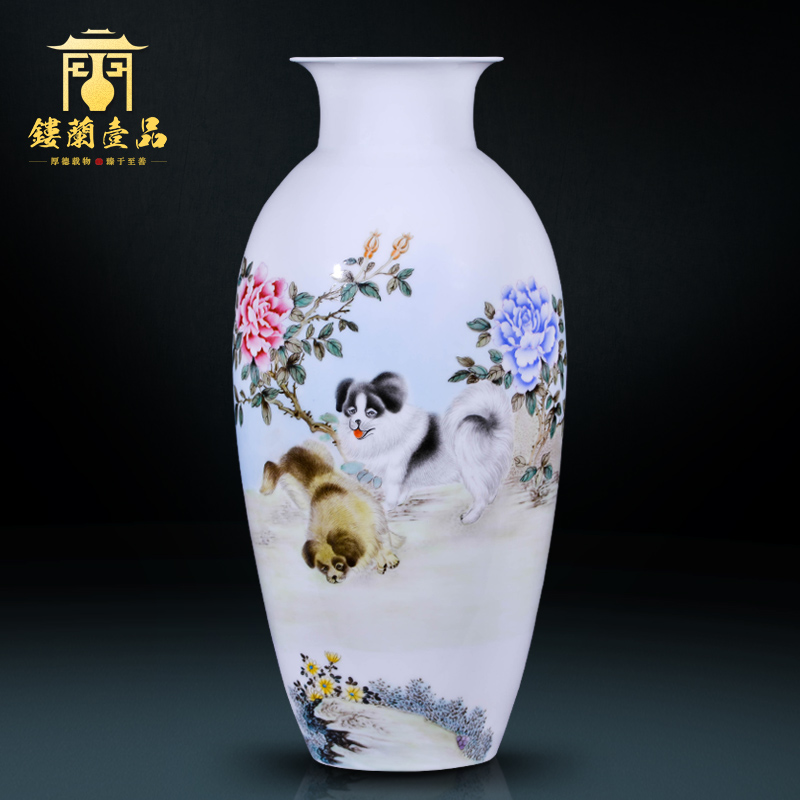 The Master of jingdezhen ceramic completely hand made pink dog its large decorative vase flower arrangement of Chinese style household furnishing articles