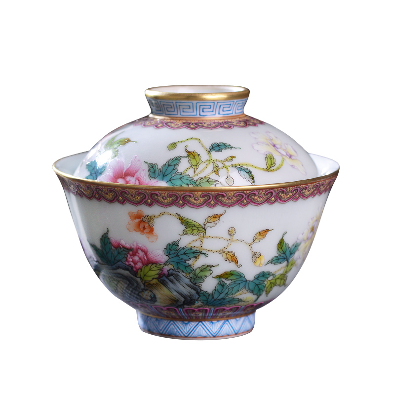 Jingdezhen ceramic hand - made famille rose corn poppy all three just two just tureen tea bowl of kung fu tea tureen