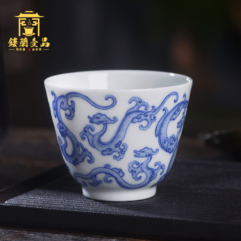 Art home benevolence blue therefore dragon master cup of jingdezhen ceramic hand - made all single CPU kung fu tea set personal tea cup