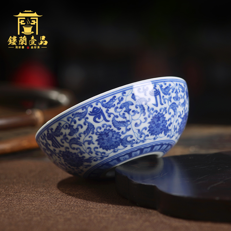 Arborist ren master cup of jingdezhen blue and white tie up branches complete hand - made ceramic tea cup kunfu tea is single cup of tea