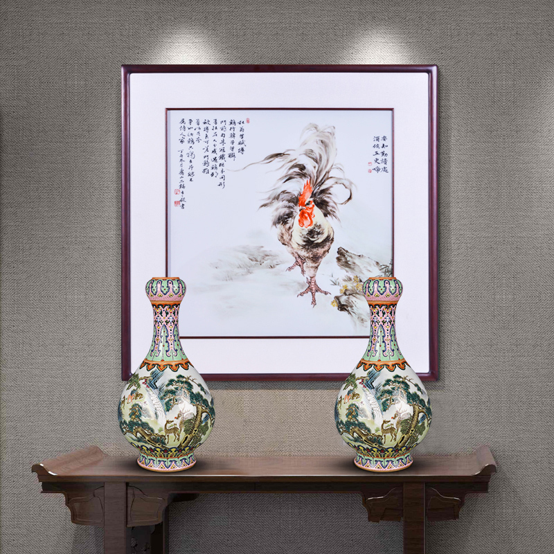 Jingdezhen ceramics powder enamel deer loose grain garlic furnishing articles flower vase Chinese style living room home decoration collection