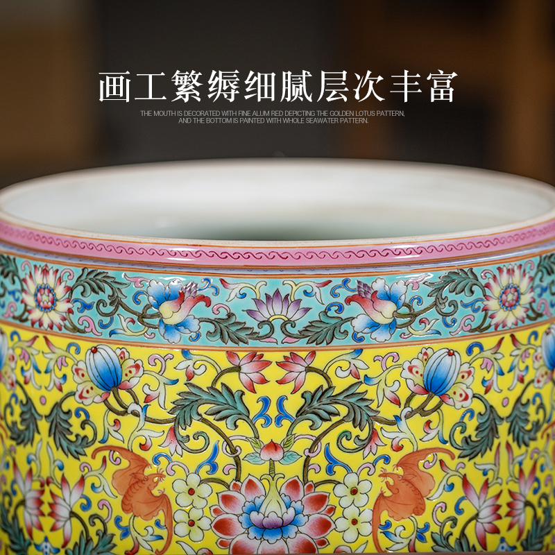 Jingdezhen ceramic all hand - made to pastel yellow tie up branch lotus caddy fixings large - sized kunfu tea tea tea storage storehouse fitting