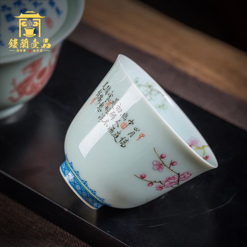 Jingdezhen ceramic sample tea cup tea once hand - made pastel wall name plum flower flora CPU master cup single CPU kung fu tea cups