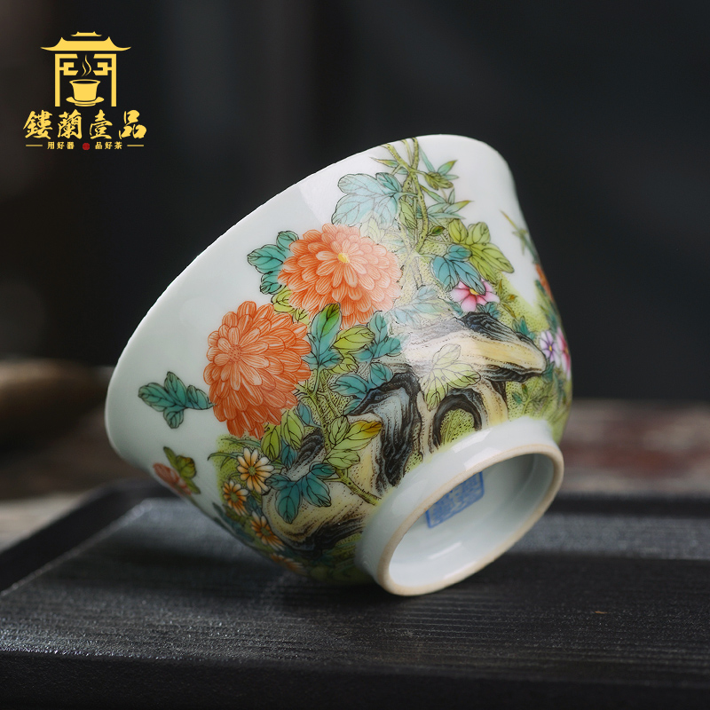 All hand - made pastel by master cup of jingdezhen ceramics from kung fu tea, tea cup large household single CPU