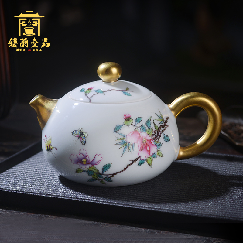 Jingdezhen ceramic hand - made pastel jade mud painting of flowers and xi shi pot side put the pot of kung fu tea set large capacity single pot, kettle