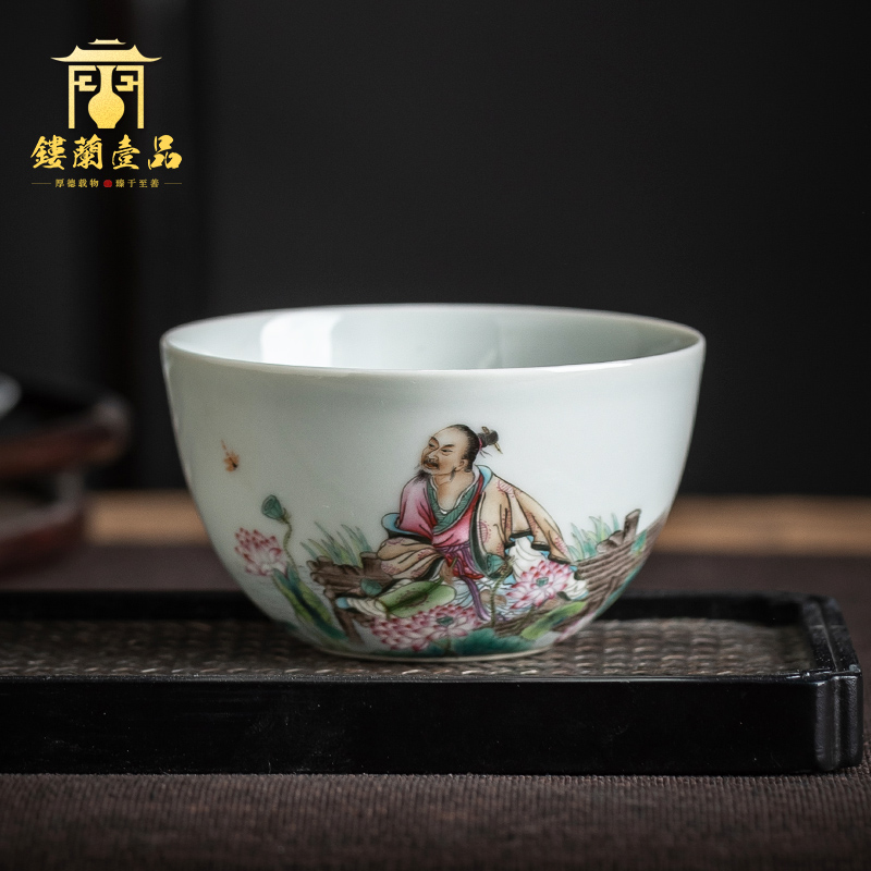 Jingdezhen ceramic all hand pastel oi - Lin said poetry large single CPU kung fu tea tea cups sample tea cup