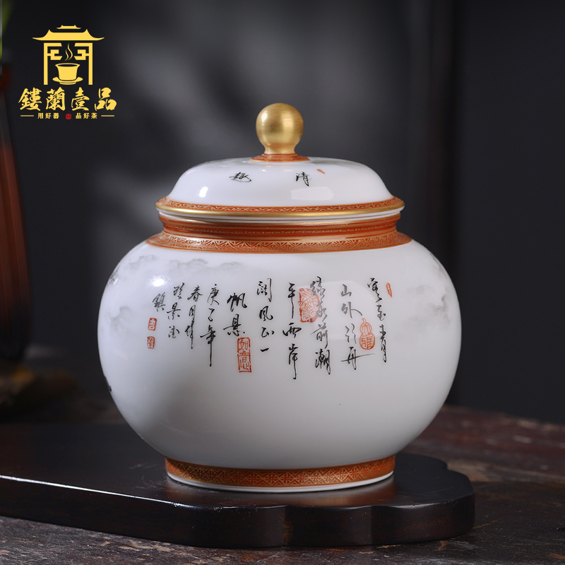 Jingdezhen all hand paint ceramic ink in the jiangnan chunxiao caddy fixings cover seal save tea pot and tea pot