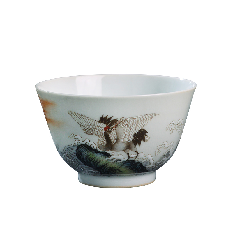 Hand - made pastel fukuyama ShouHaiYun crane lines master cup of jingdezhen ceramics kung fu tea tea cup large single CPU