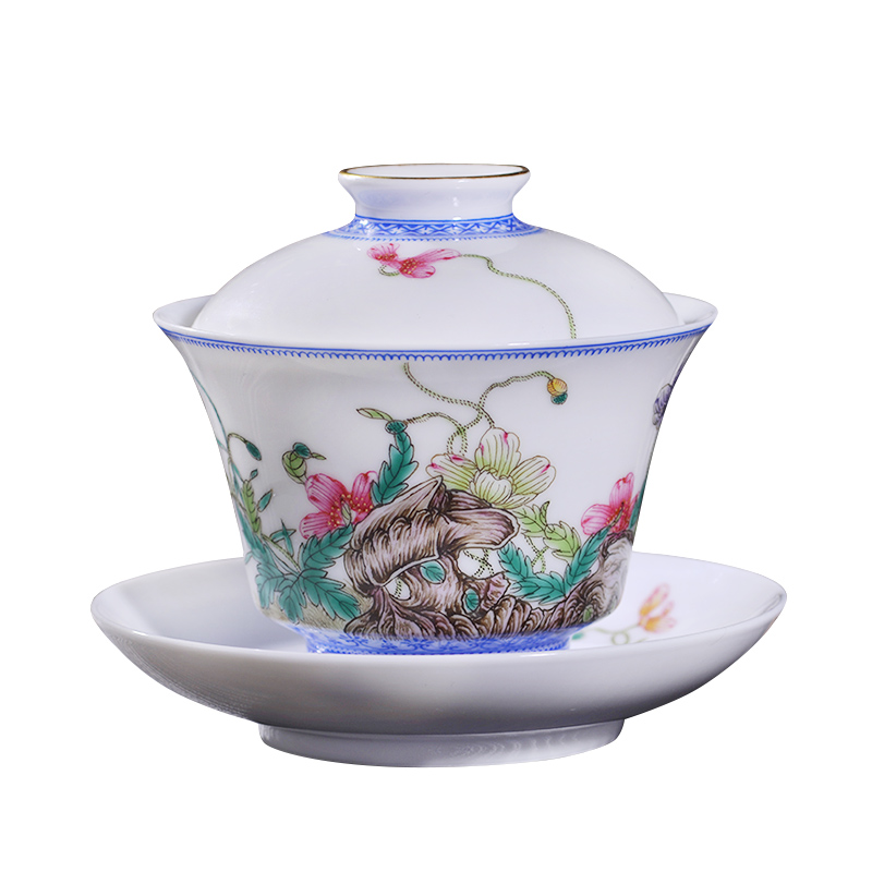 Jingdezhen ceramic checking enamel corn poppy three tureen only a single copy the qing qianlong drive cups tea bowl