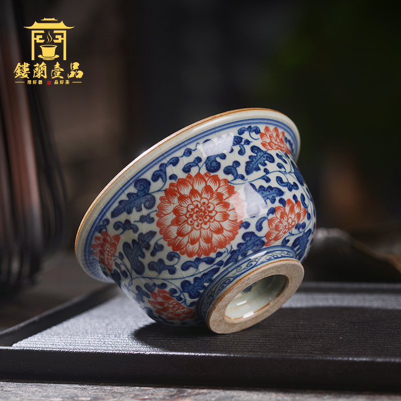 Jingdezhen ceramic porcelain slice wrapped inside and outside branch lotus open pressure hand cup large kung fu tea cup single CPU master CPU