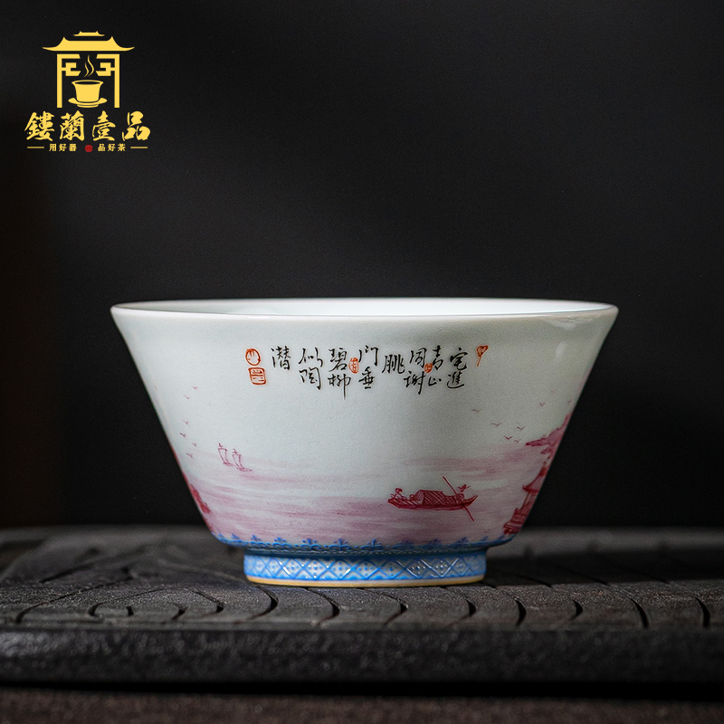 Jingdezhen ceramic all hand - made carmine landscape figure master cup kung fu tea tea cup single cup bowl