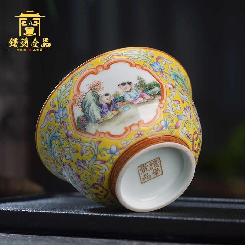 Jingdezhen ceramic all hand - made colored enamel window lad master cup kung fu tea set large tea cup single CPU