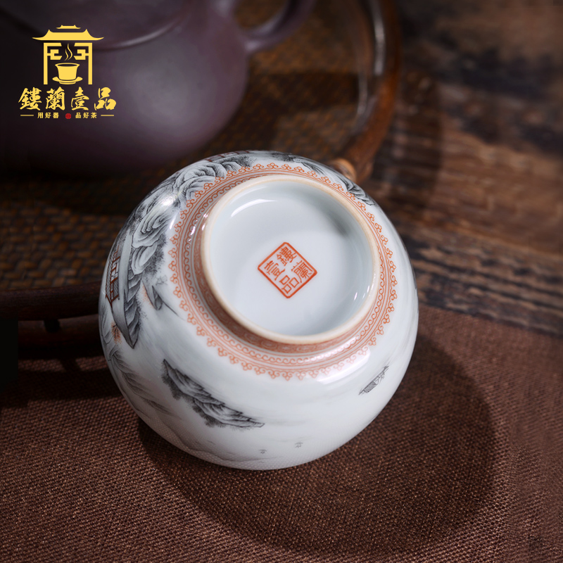 Jingdezhen ceramic all hand - made color ink landscape master cup single ceramic tea set personal kung fu tea cup tea cup