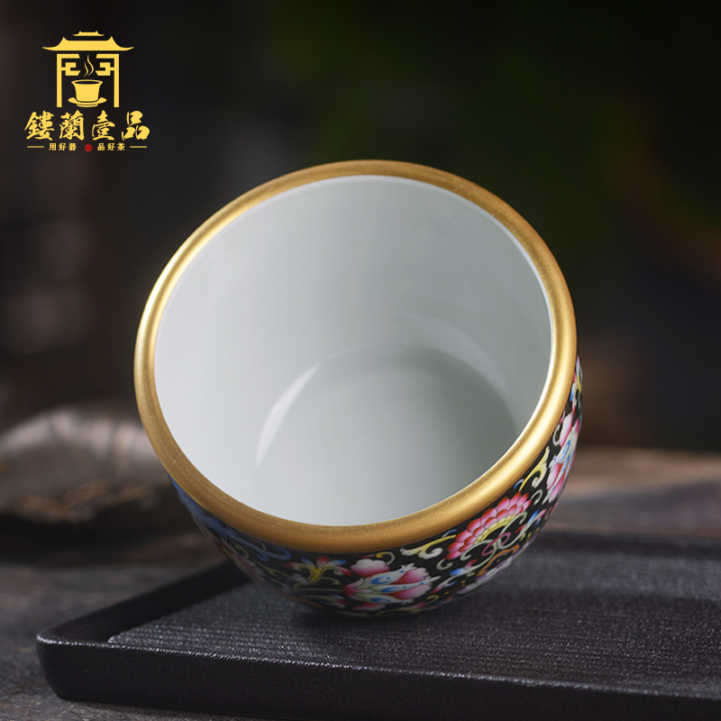 Jingdezhen ceramic hand - made all black enamel bound branch flowers masters cup home kunfu tea, tea cup single CPU