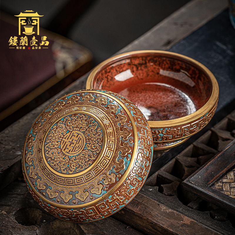 Jingdezhen ceramic checking bronze glaze therefore Long Wufu hold life cover box caddy fixings large seal the receive storage tank