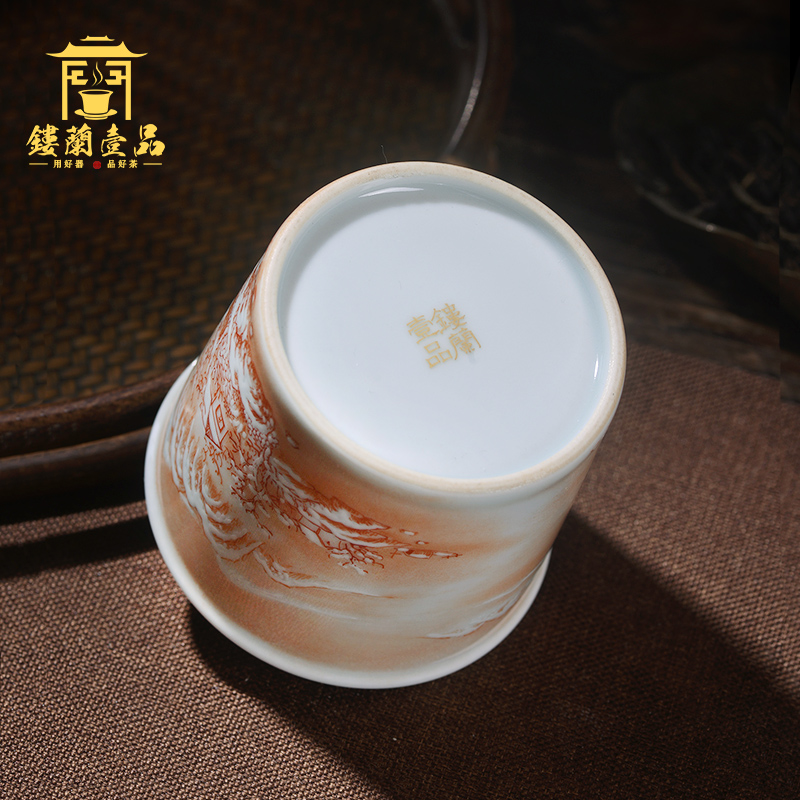 Jingdezhen ceramic all hand - made alum red snow master of kung fu tea tea cup single CPU name cup straight cup