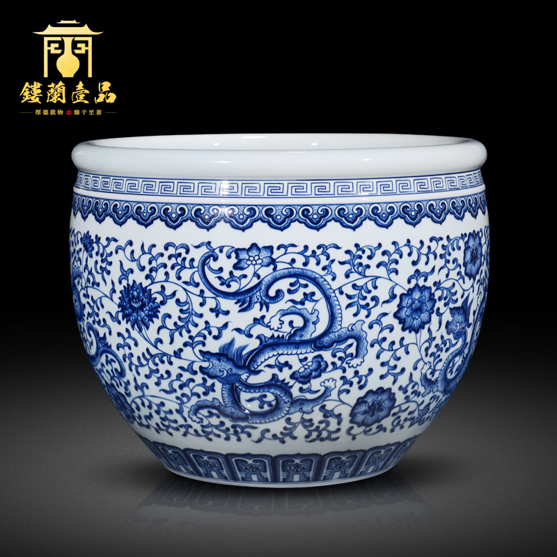 Jingdezhen blue and white dragon ceramics imitation the qing qianlong feng shui study of new Chinese style decoration painting and calligraphy cylinder aquarium furnishing articles