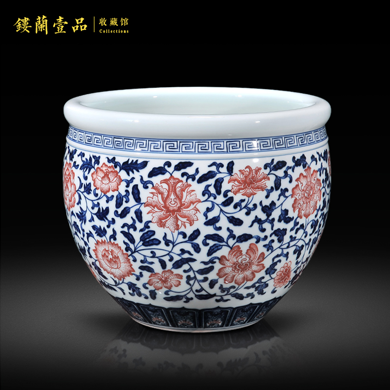 Jingdezhen ceramics ocean 's imitation of the qing qianlong bound branch lotus cylinder new Chinese vase sitting room aquarium furnishing articles writing brush washer