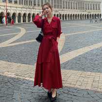 MAJE KARA French-style small crowdwomen 2021 Spring Summer new collection waist display slim irregular snowspun one-piece dress