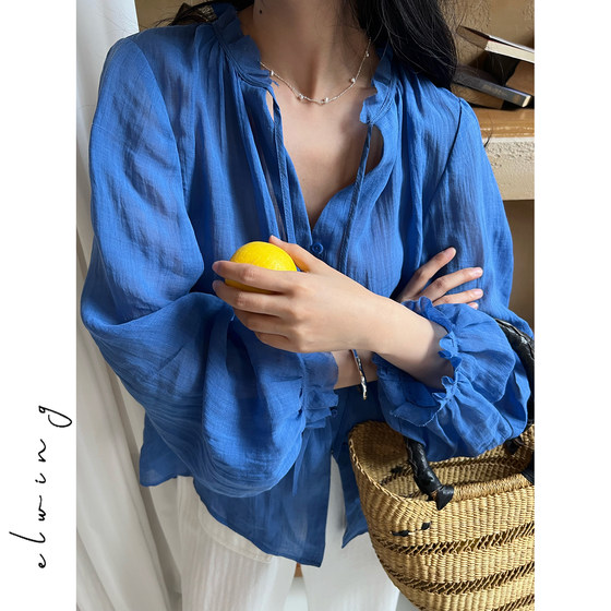 Elwing original romantic lightweight ears on the front shoulder lantern sleeves loose long sleeve shirt for women summer sunscreen shirt Elwing original romantic lightweight ears on the front shoulder lantern sleeves loose long sleeve shirt for women summer sunscreen shirt