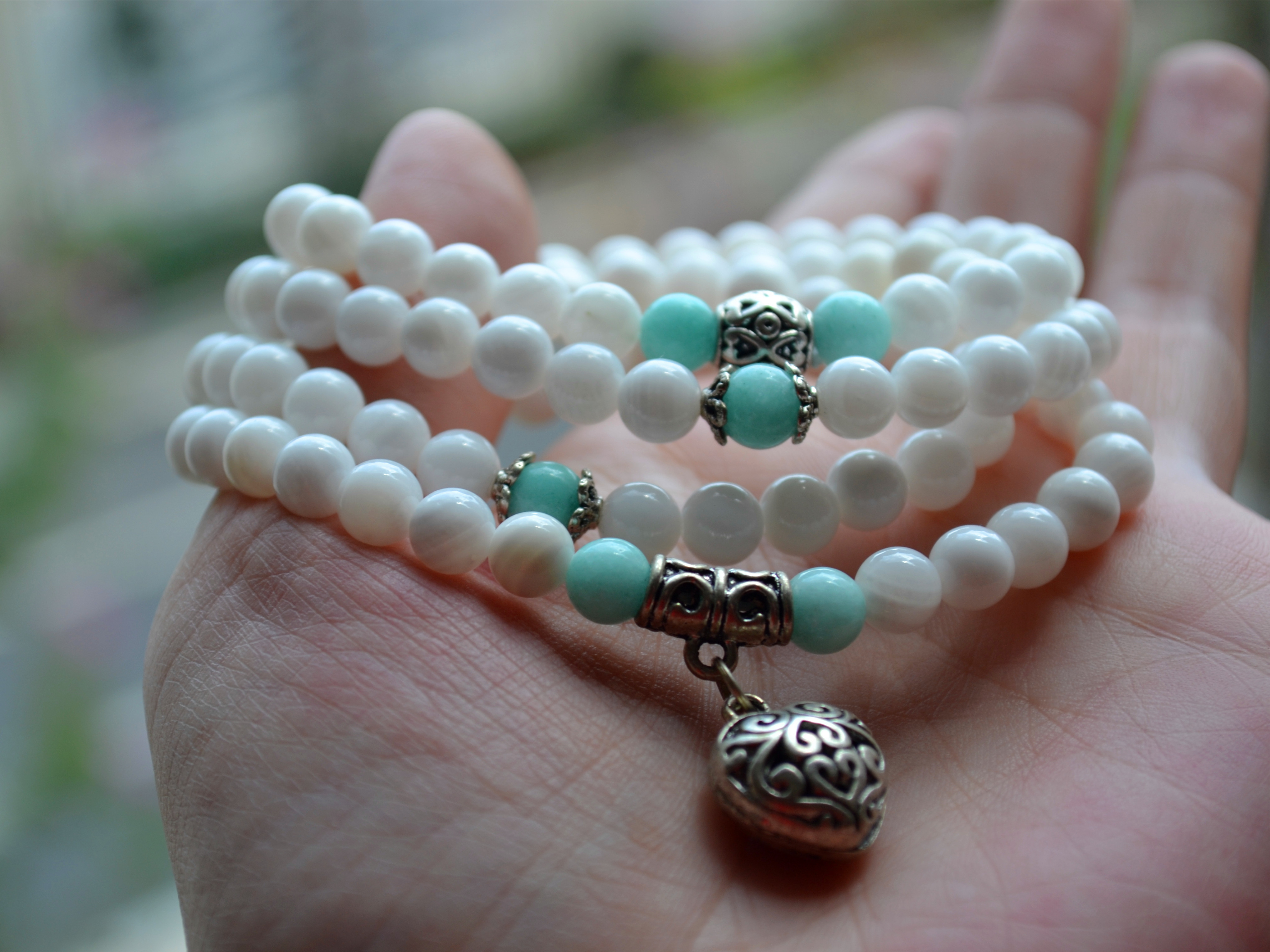 海南潭门天然玉化贝壳佛珠手链 海洋饰品6mm108颗女款多圈手串