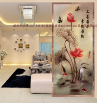 Process glass deep engraving with gold leaf on color and closing screen gangway background partition light transmission transparent Jiuyu lotus flower plot